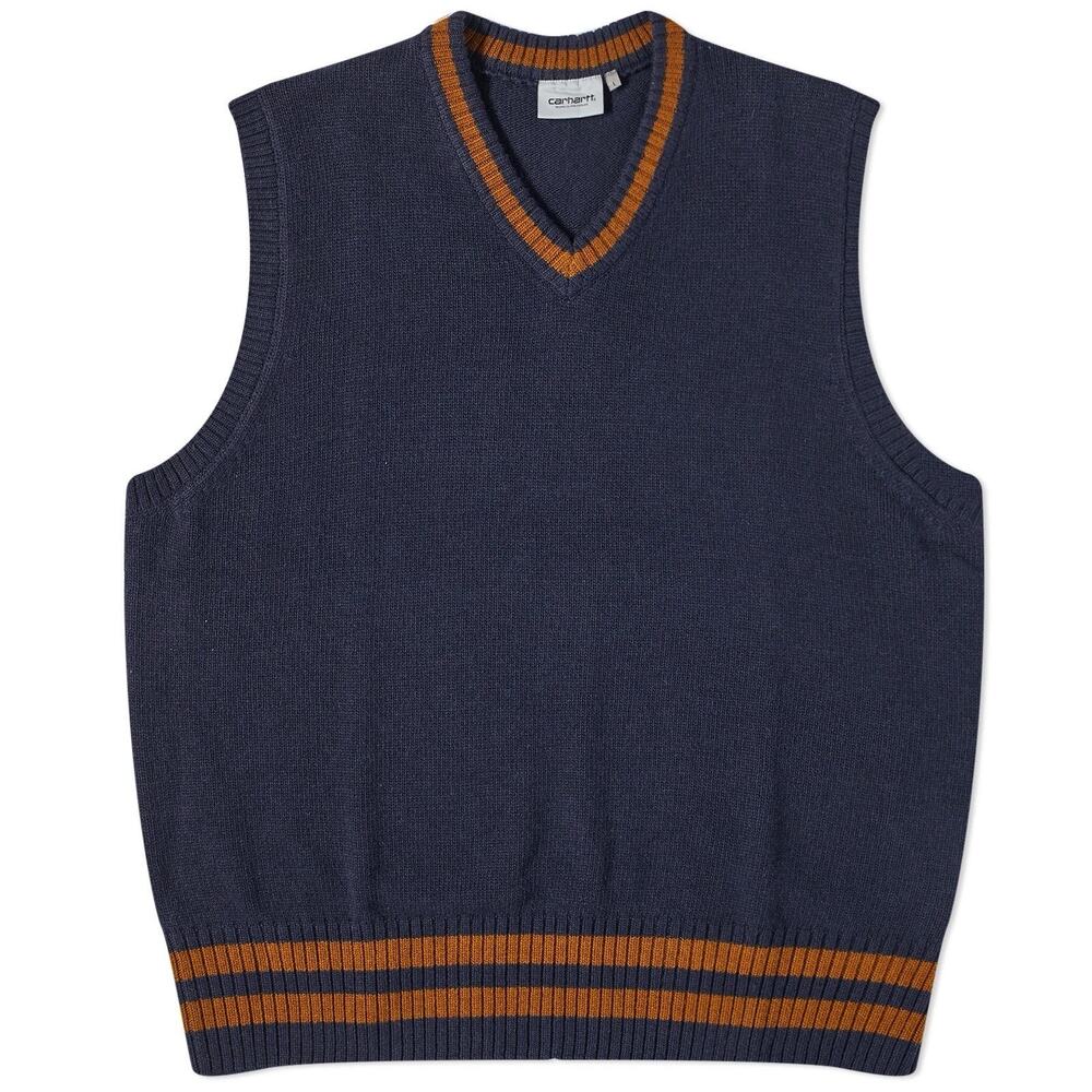 Carhartt WIP Stanford Knit Sweater Vest Lambs Wool Navy S